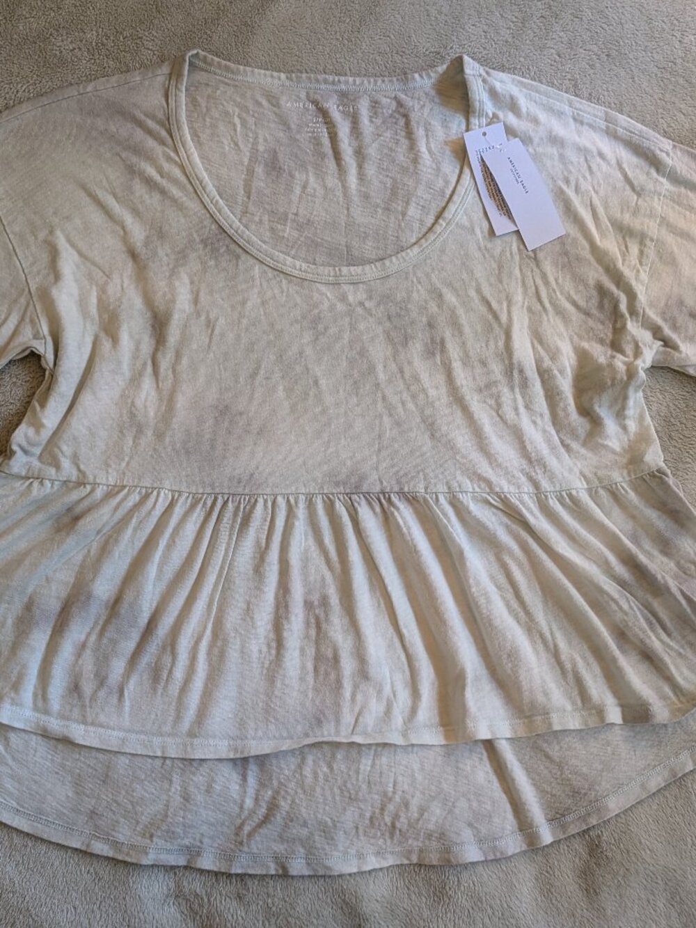 NEW AMERICAN EAGLE WOMEN'S T SHIRT S P Small Tee Light Green Tie-Dye Peplum